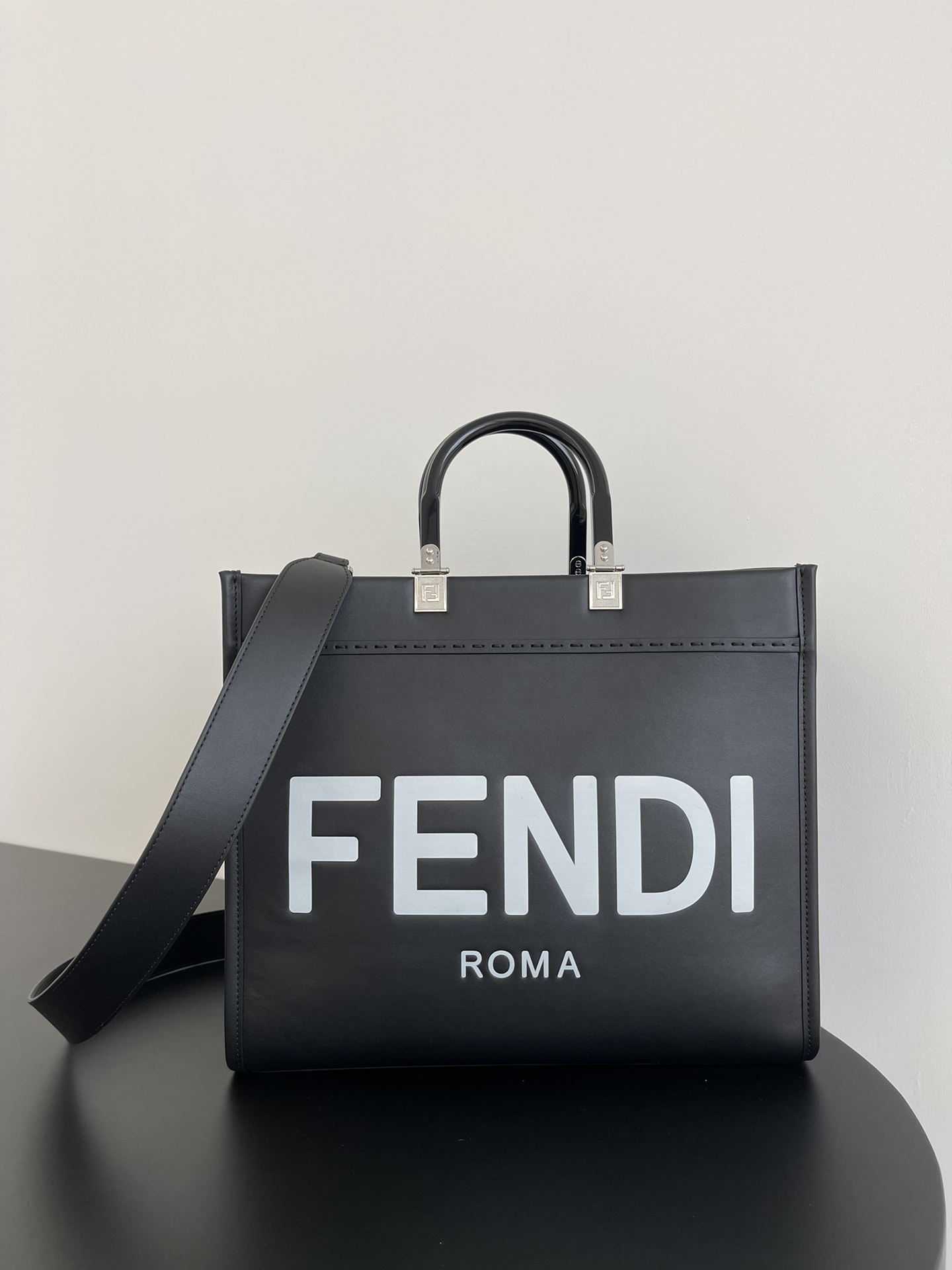 Fendi Medium Sunshine Shopper Black Leather Bag